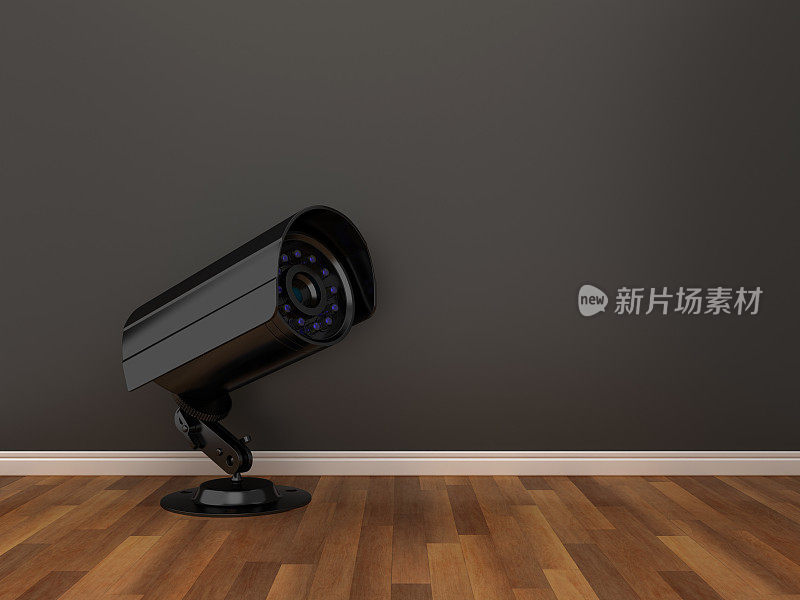 安全摄像头在房间- 3D渲染